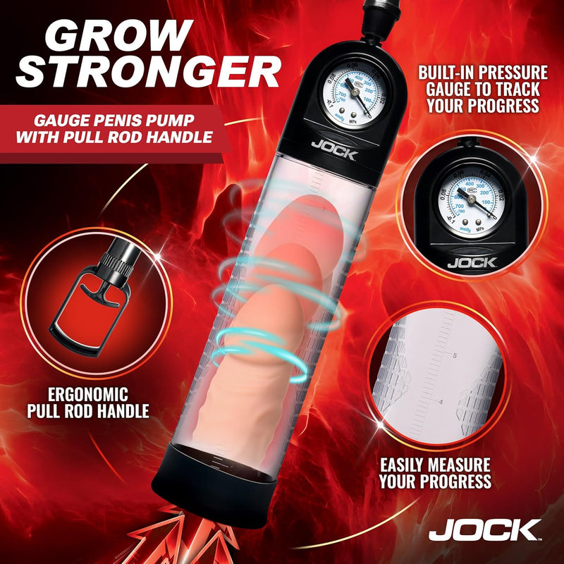 Curve Toys Pump Up Gauge Penis Pump With Pull Rod - Clear