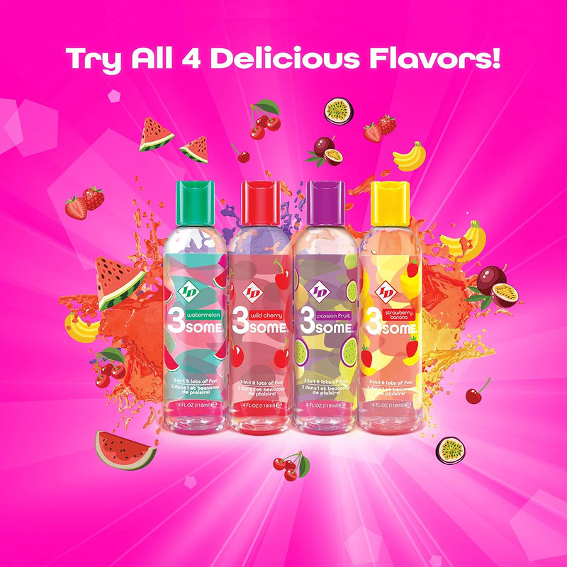 I.D. Lubricants 3some 3-in-1 Lubricant - Watermelon - 4 Fl. Oz.