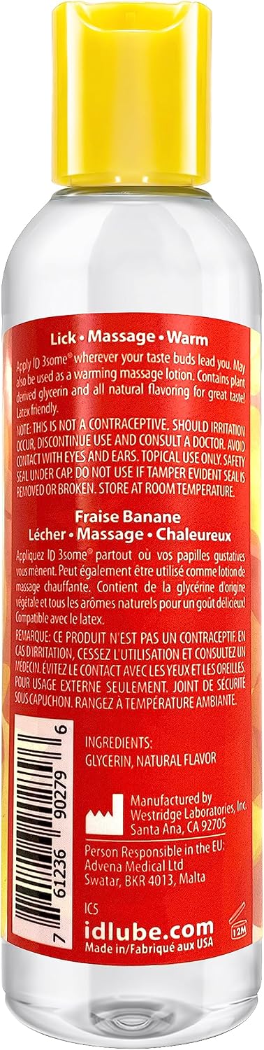 I.D. Lubricants 3some 3-in-1 Lubricant - Strawberry Banana - 4 Fl. Oz.