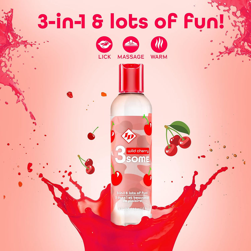 I.D. Lubricants 3some 3-in-1 Lubricant - Wild Cherry - 4 Fl. Oz.