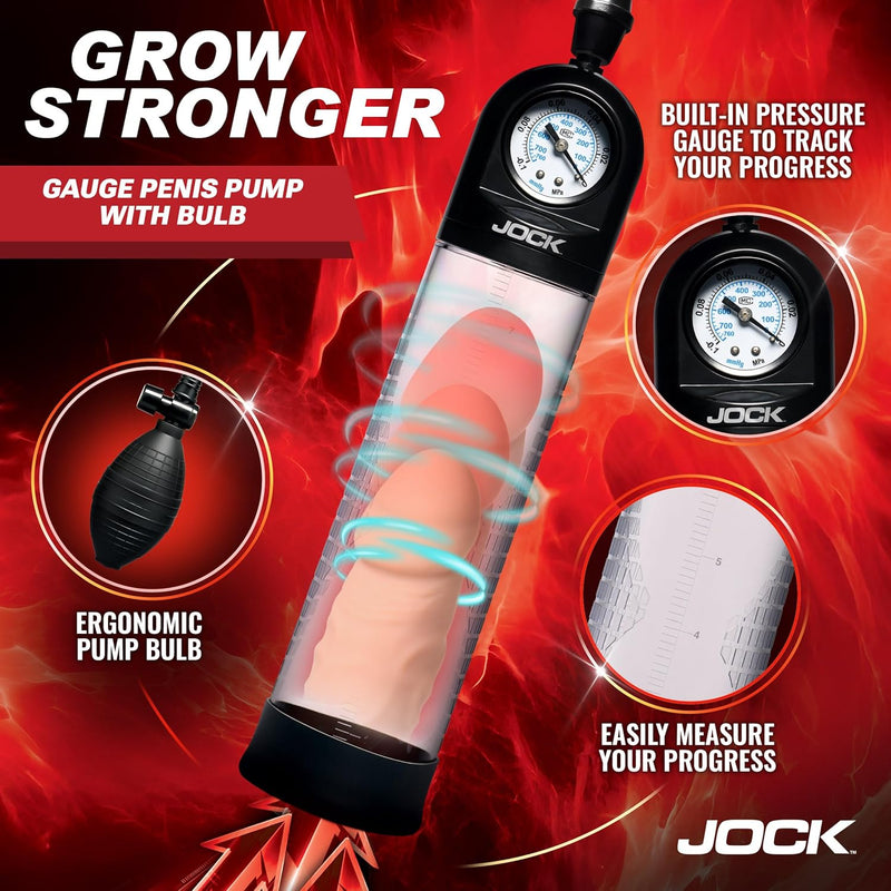 Curve Toys Pump Up Gauge Penis Pump With Bulb - Clear