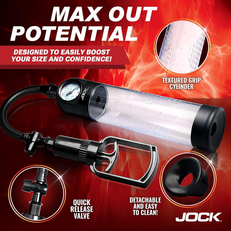 Curve Toys Pump Up Gauge Penis Pump With Pull Rod - Clear