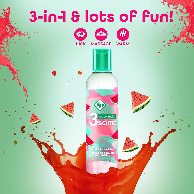 I.D. Lubricants 3some 3-in-1 Lubricant - Watermelon - 4 Fl. Oz.