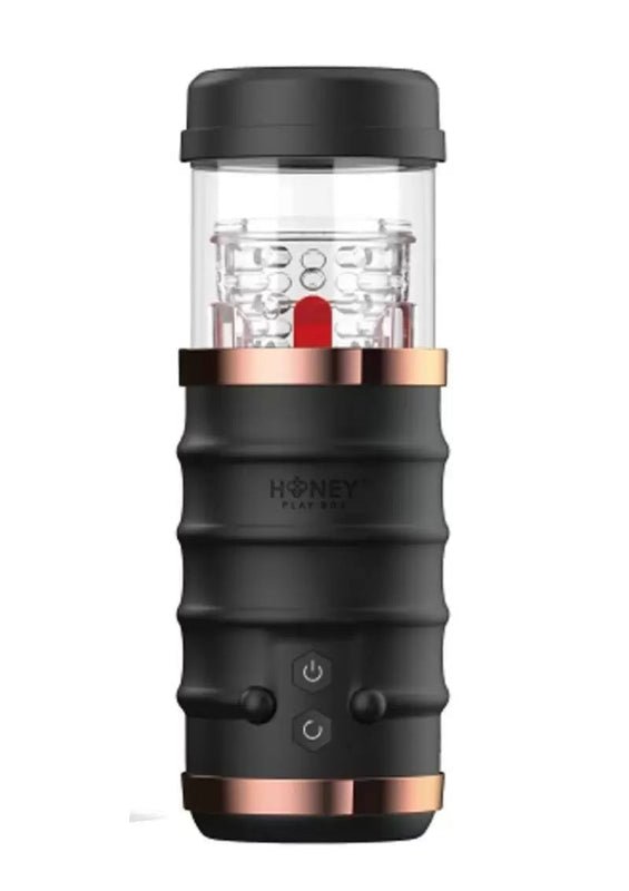 Honey Play Box Warrior Thrusting Male Masturbator - Black - Automatic Stroker Masturbator - Canister Masturbation Cup