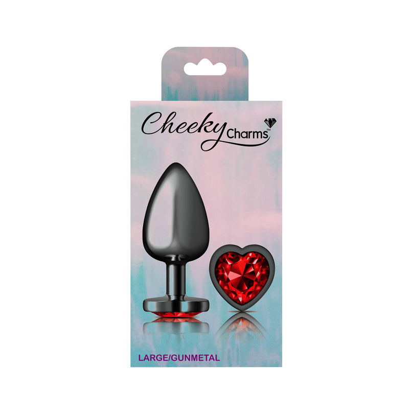 Viben Deep Red Heart Gem Gunmetal Metal Plug - Lg