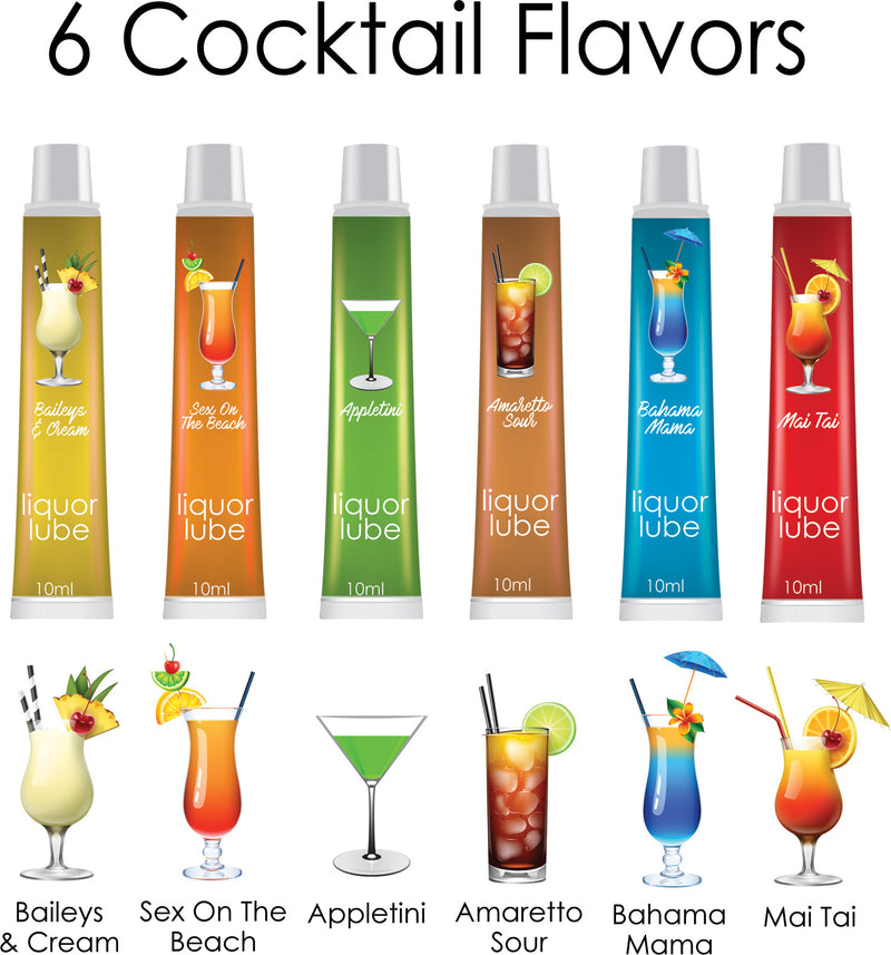 Hott Products Liquor Lube Assorted Flavors 72 Pcs Display - Display - 6 Cocktail Flavors - 10ml Tubes