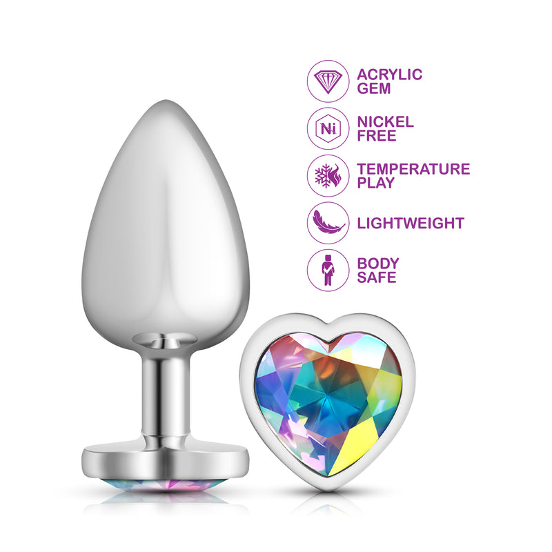Viben Clear Iridescent Heart Gem Silver Metal Plug - Lg