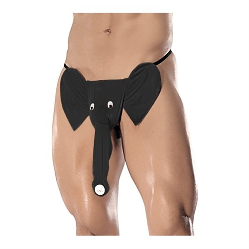 Male Power Squeaker Elephant G-String - One Size - Black
