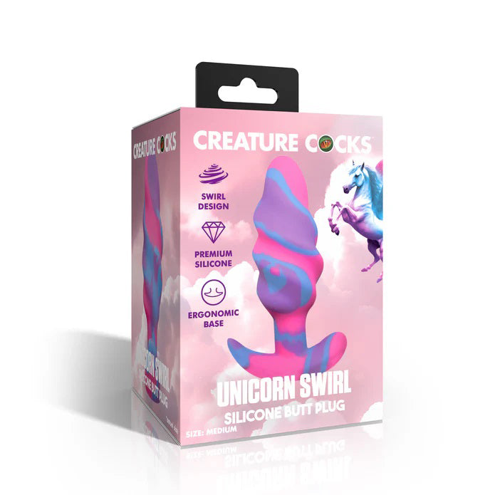 XR Brands Unicorn Swirl Silicone Butt Plug - Medium