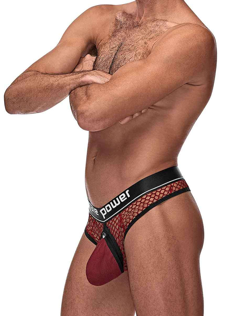 Male Power Cock Pit Net Cock Ring Thong - S/ M - Burgundy