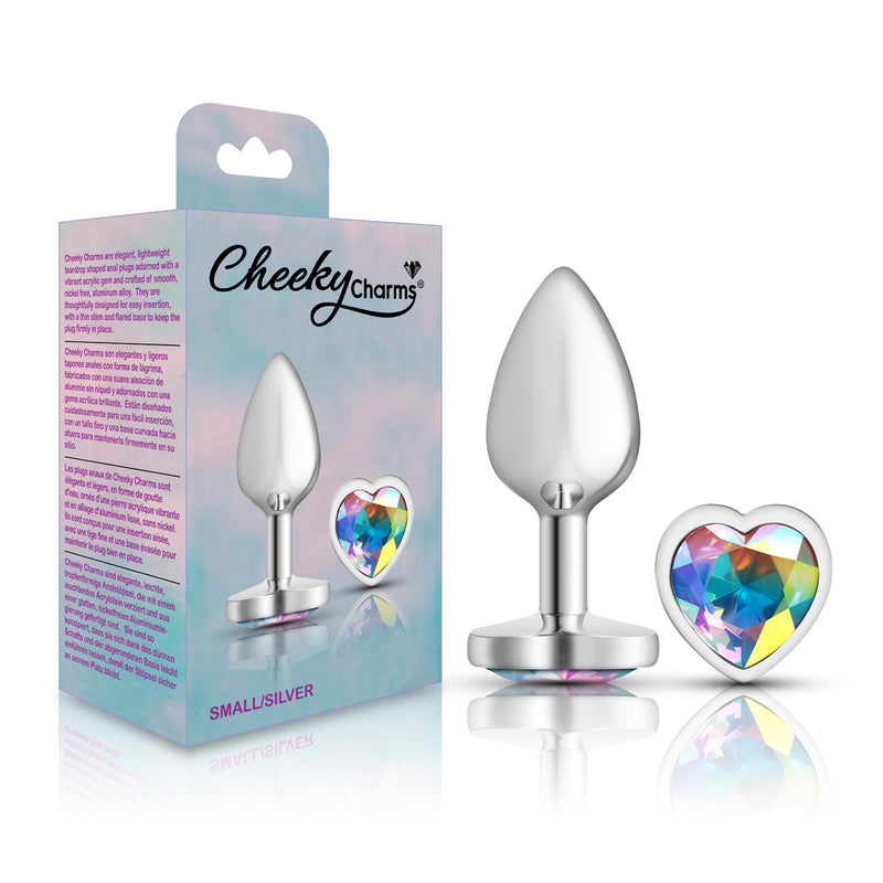 Viben Clear Iridescent Heart Gem Silver Metal Plug - Sm