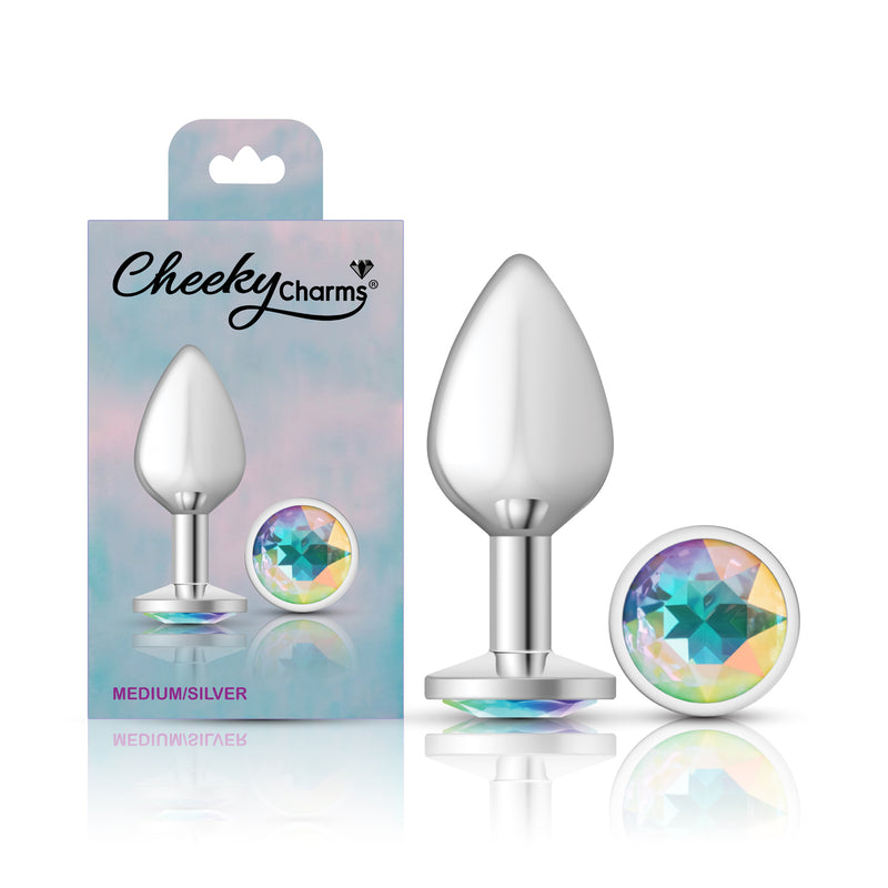 Viben Clear Iridescent Round Gem Silver Metal Plug - Md