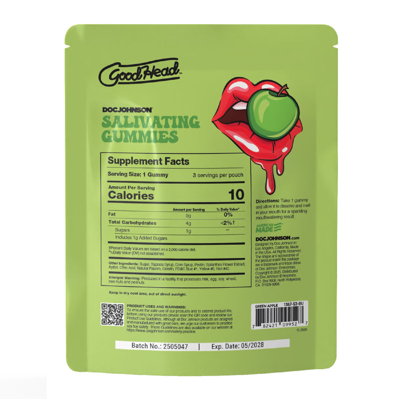 Doc Johnson Goodhead - Salivating Gummies 24 Pk Display (3 Pcs Per Pouch) - Green Apple
