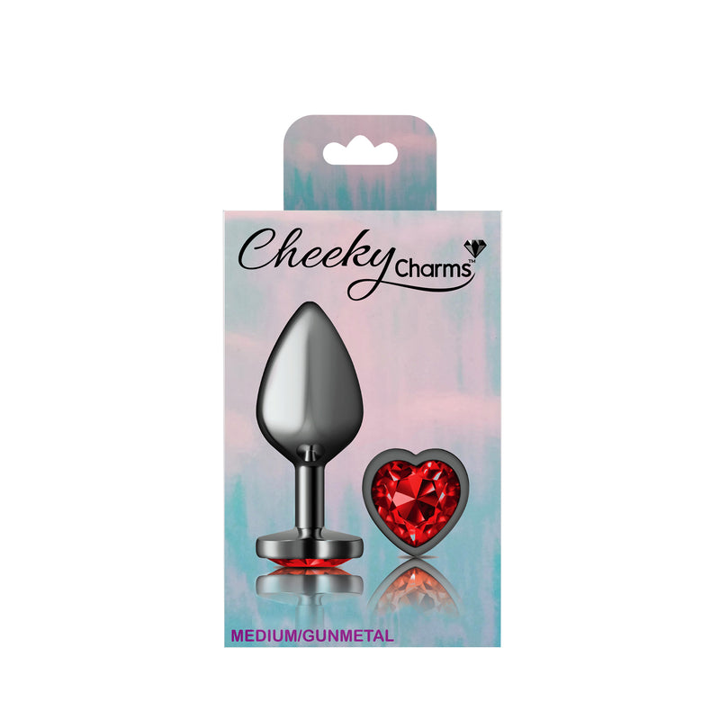 Viben Deep Red Heart Gem Gunmetal Metal Plug - Md