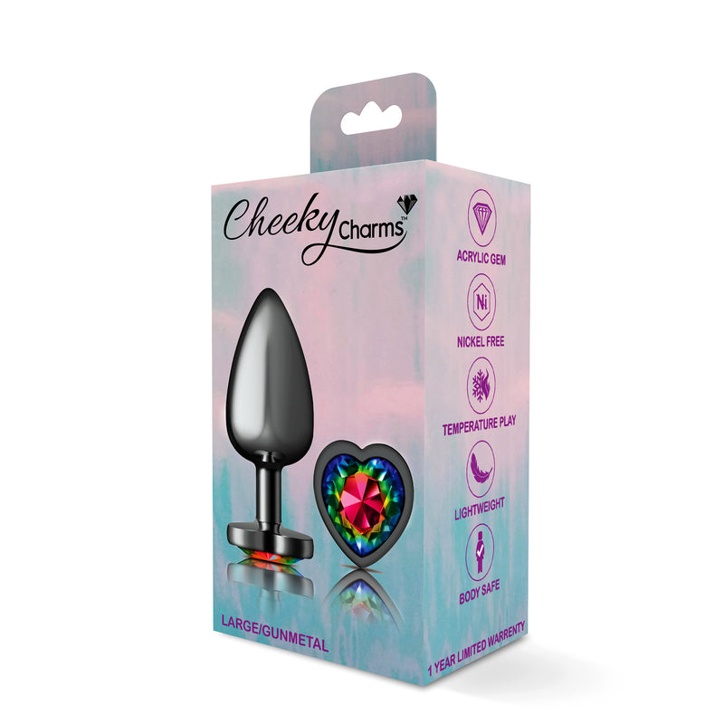 Viben Rainbow Heart Gem Gunmetal Metal Plug - Lg
