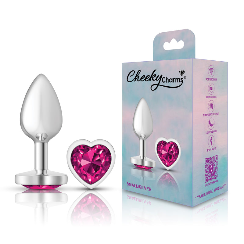 Viben Bright Pink Heart Gem Silver Metal Plug - Sm