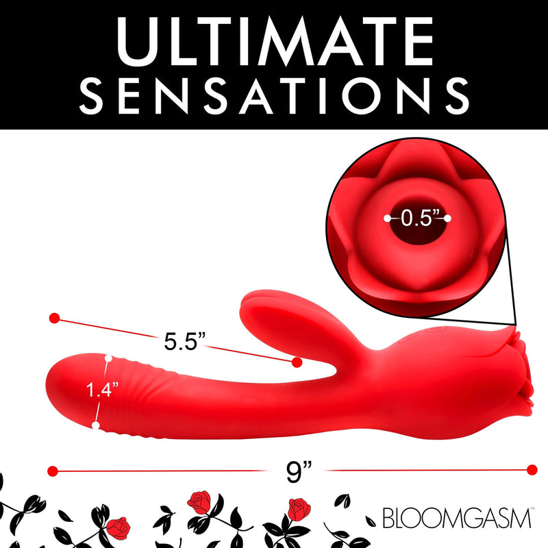 XR Brands Blooming Bunny Sucking and Thrusting Silicone Rabbit Vibrator - Red