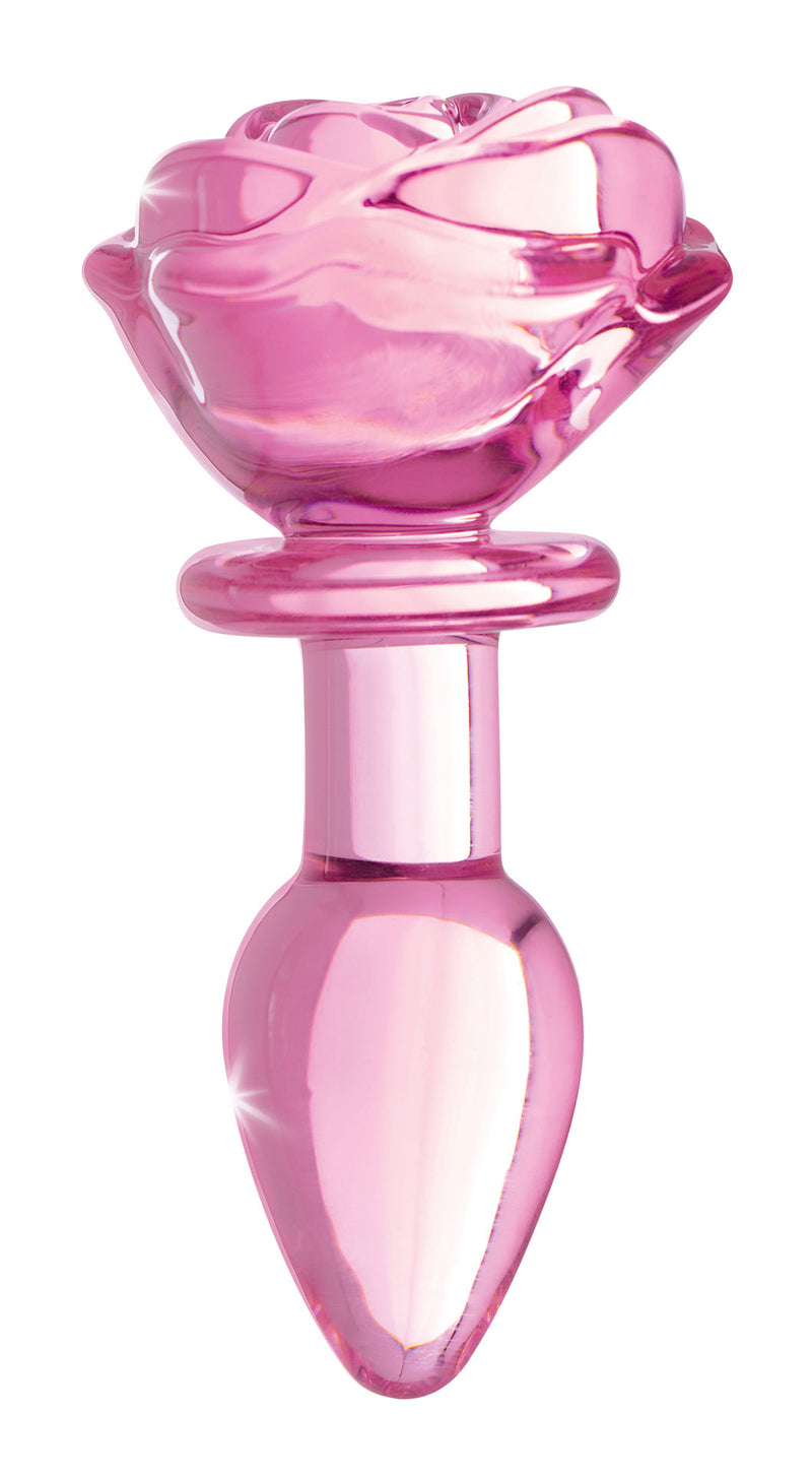 XR Brands Pink Rose Glass Anal Plug - Small