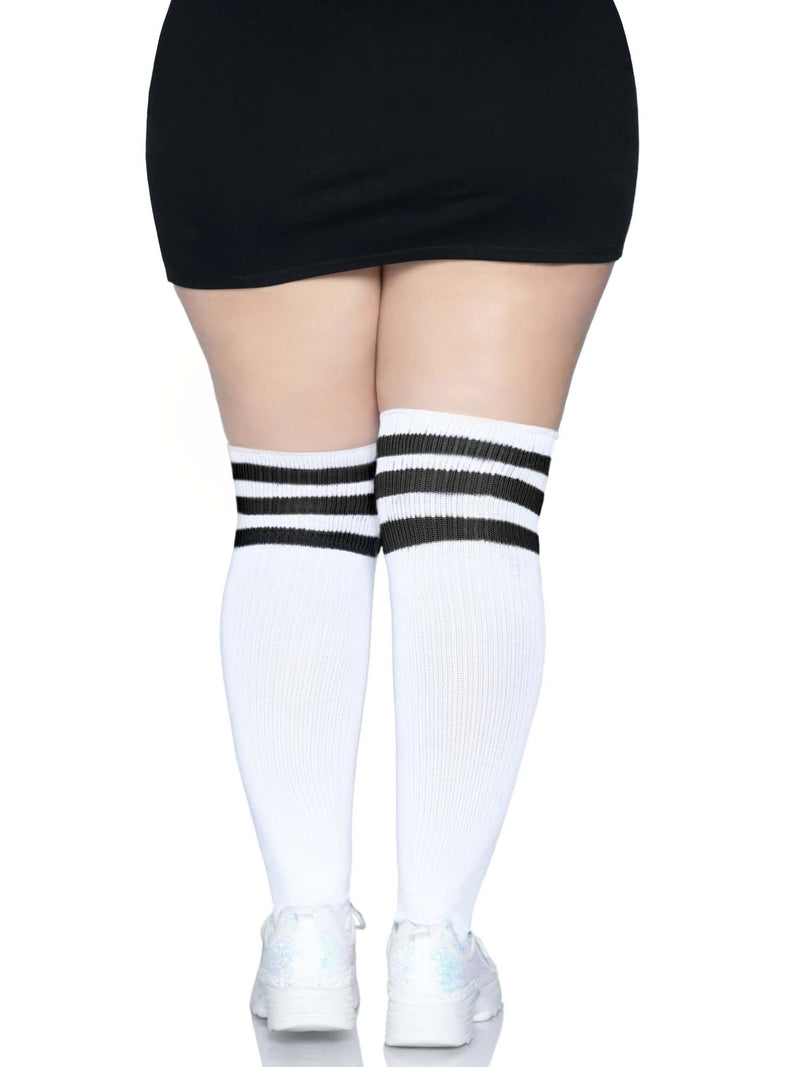 Leg Avenue Over the Knee Athletic Socks - 1x/2x - White/black