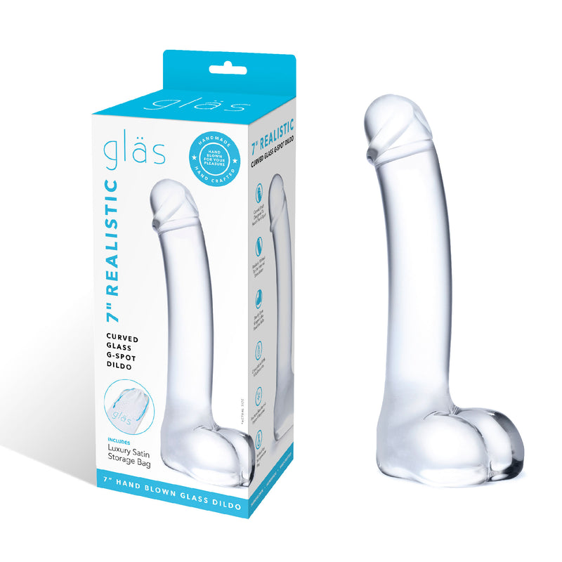 Electric Novelties 7 Inch Realistic Curved Glass G-Spot Dildo - Clear