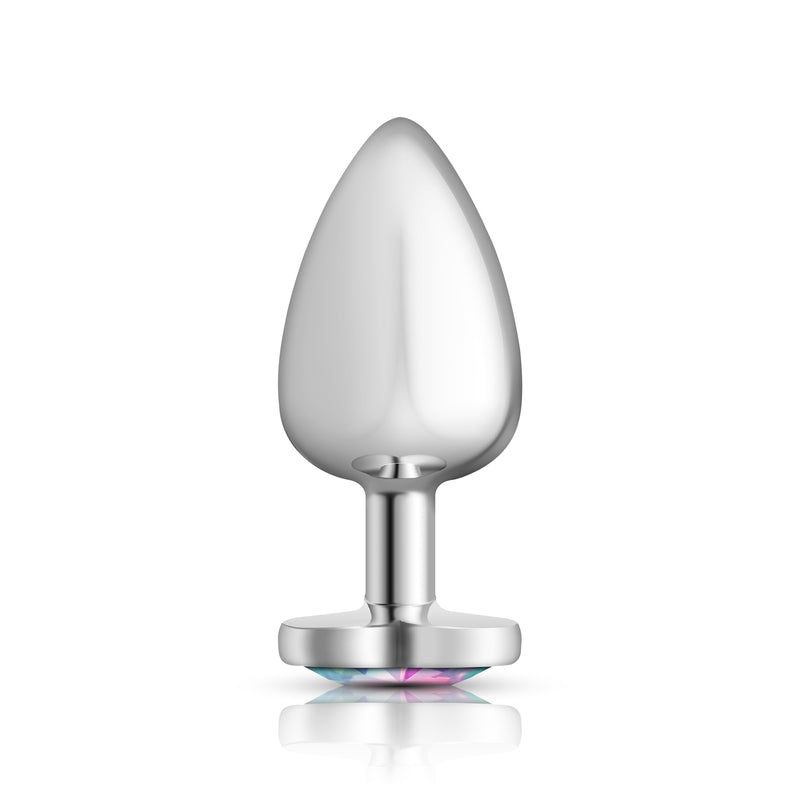 Viben Clear Iridescent Heart Gem Silver Metal Plug - Lg
