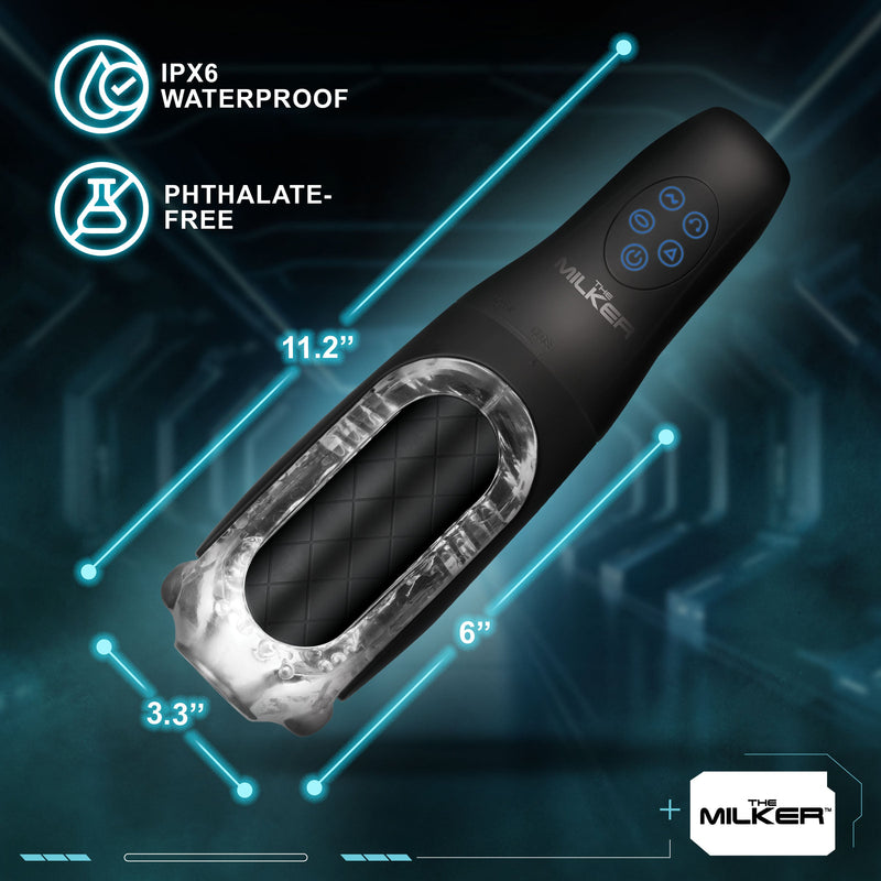 XR Brands Pleasure Grip Sucking and Vibrating Masturbator - Black - Automatic Stroker Masturbator - Canister Masturbation Cup
