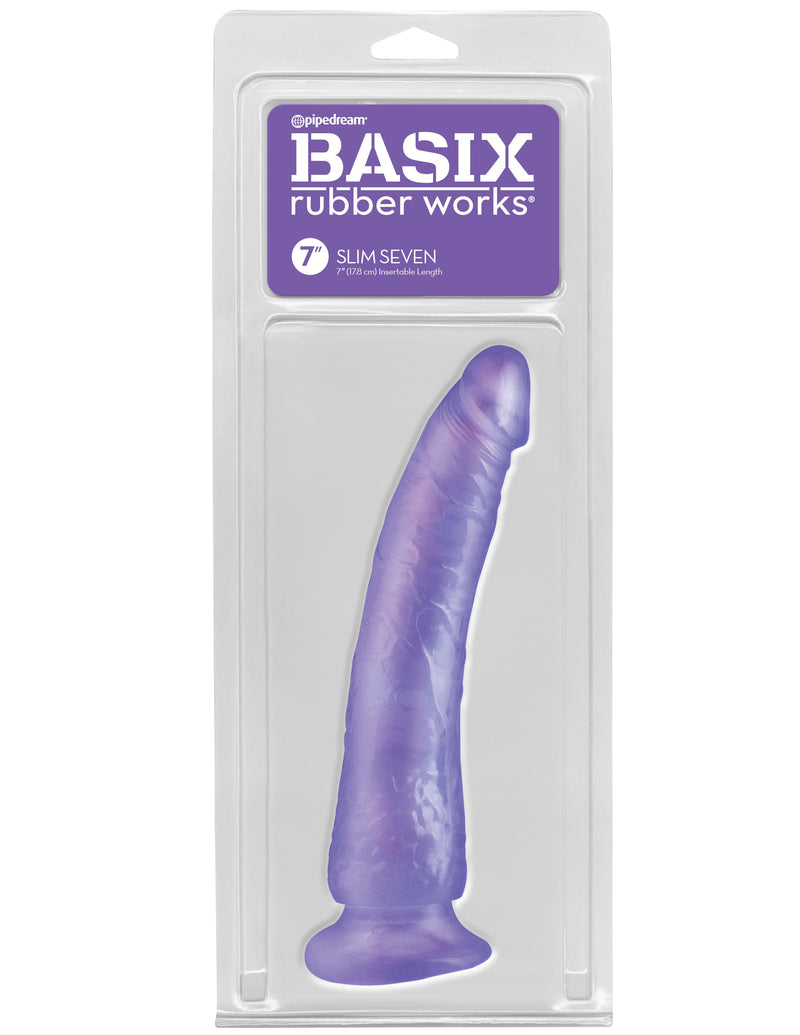 Pipedream Basix Rubber Works - Slim 7 Inch With Suction Cup - Purple