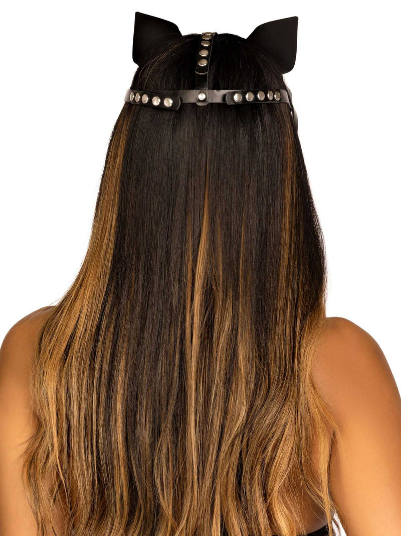 Leg Avenue Vegan Leather Studded Cat Mask - Black