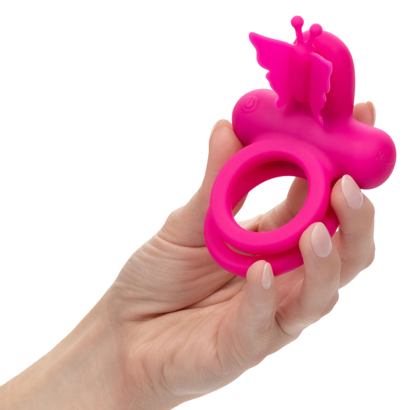 CalExotics Silicone Rechargeable Dual Butterfly Ring - Pink