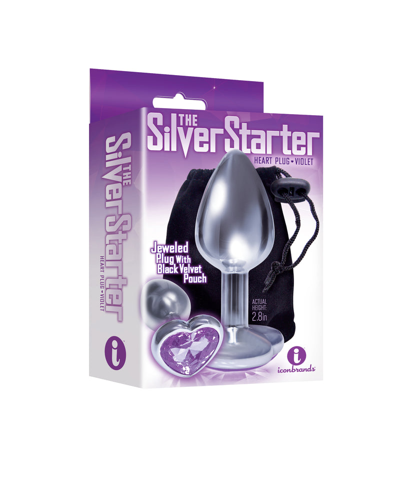 Icon Brands The 9's the Silver Starter Heart Bejeweled Stainless Steel Plug - Violet