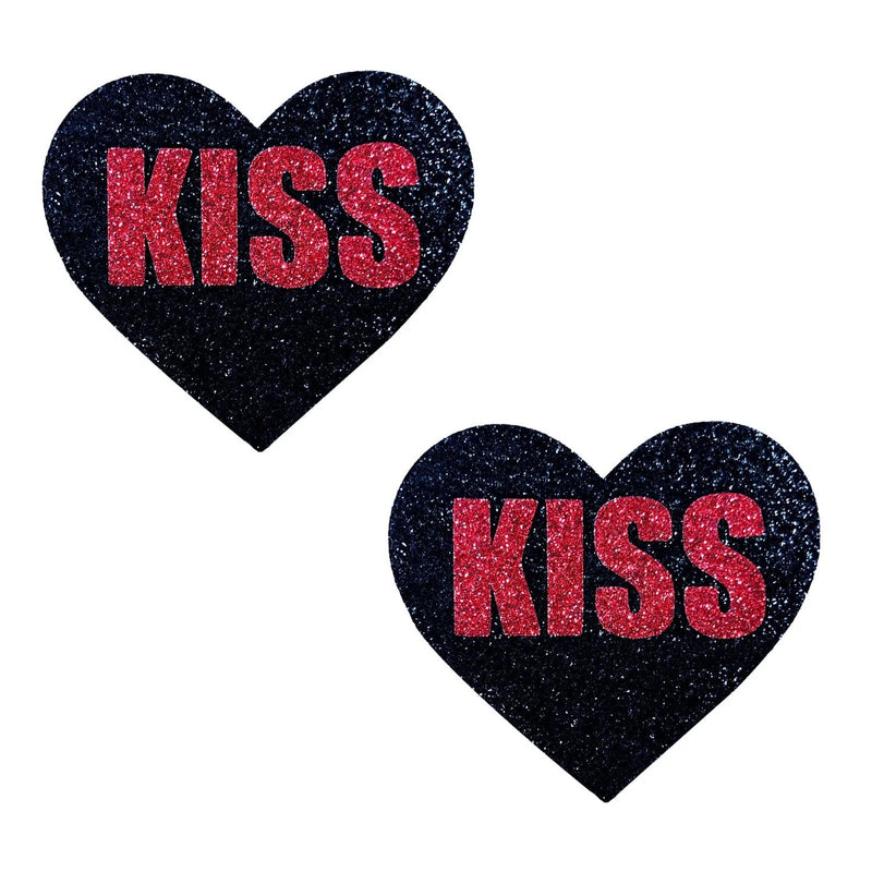 Neva Nude Kiss Red and Black Valentine Glitter Heart Nipple Cover Pasties