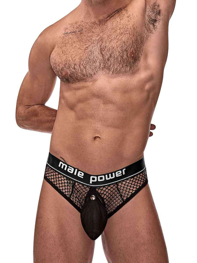 Male Power Cock Pit Net Cock Ring Thong - S/ M - Black