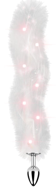 "Foxy Tail - Light Up Faux Fur Butt Plug - White Plug - White HTP3481"