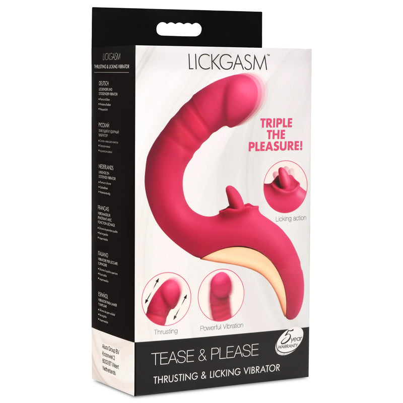 XR Brands Tease and Please Thrusting and Licking Vibrator - Fuchsia