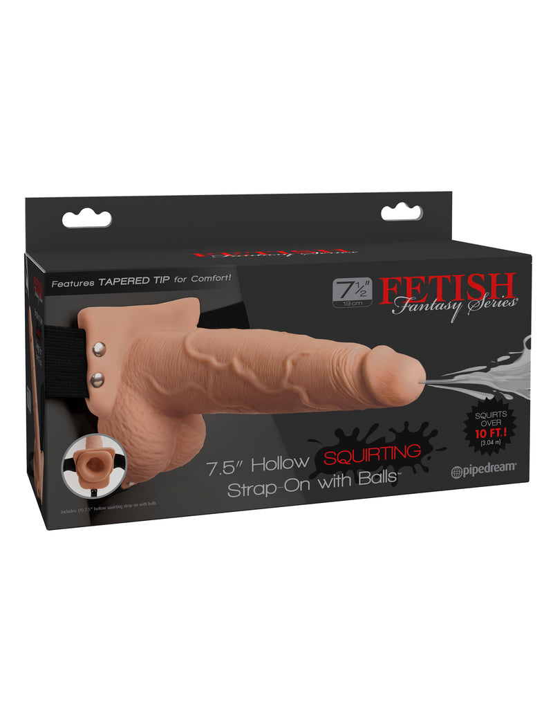Pipedream Fetish Fantasy Series 7.5 Inch Hollow Squirting Strap-on With Balls - Flesh