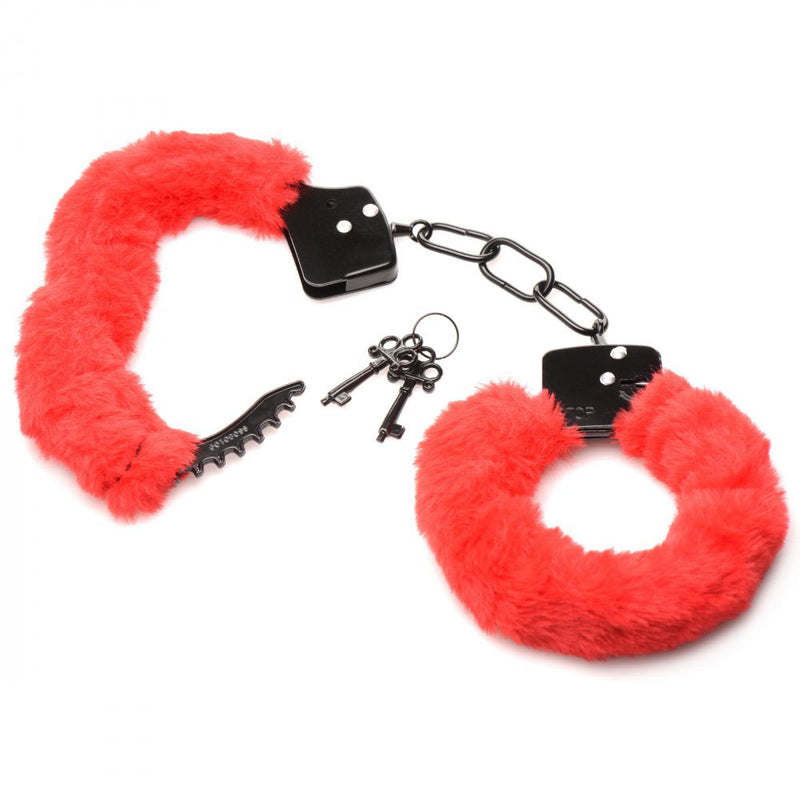 XR Brands Cuffed in Fur Furry Handcuffs - Red