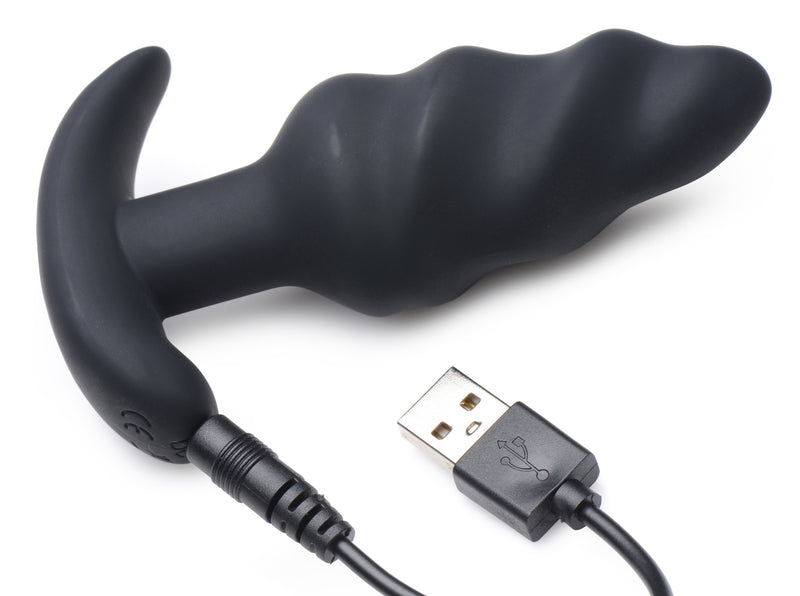 XR Brands 21x Silicone Swirl Plug With Remote -Black