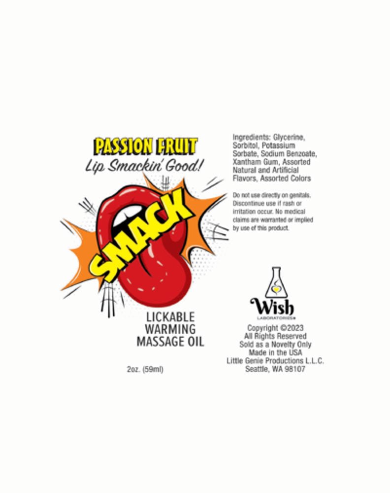 Little Genie Smack Warming and Lickable Massage Oil - Passion Fruit 2 Oz