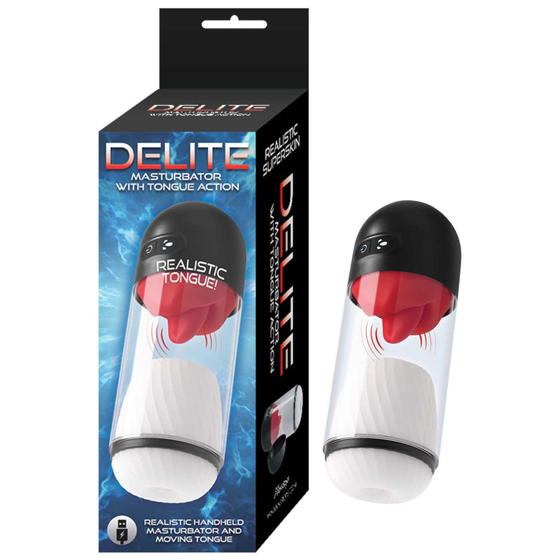 Nasstoys Delite Masturbator With Tongue Action - White - Stroker Masturbator - Canister Masturbation Cup