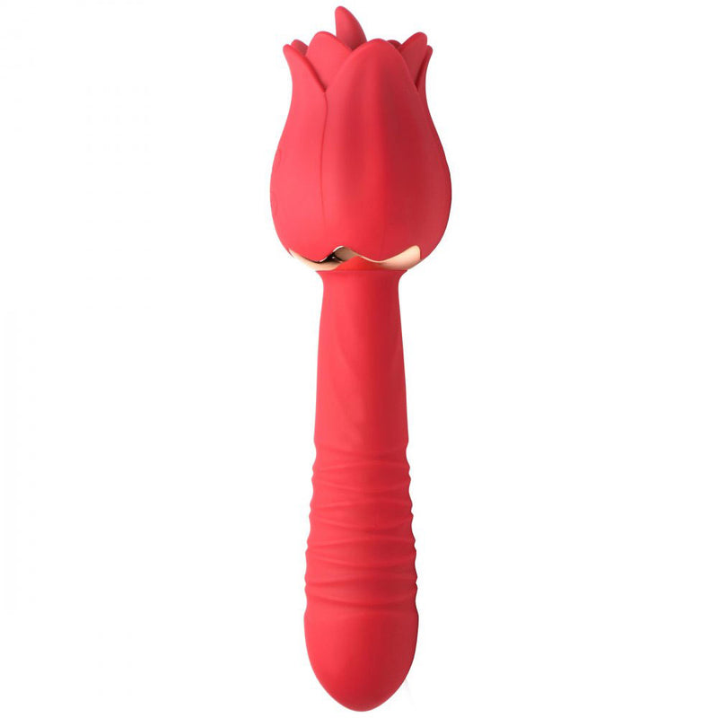 XR Brands Bloomgasm Racy Rose Thrust and Lick Vibrator - Red