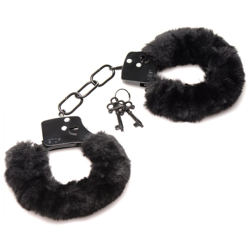 XR Brands Cuffed in Fur Furry Handcuffs - Black