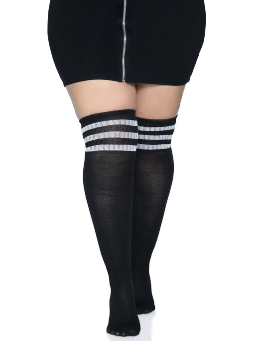 "Over the Knee Athletic Socks -1x/2x - Black/white LA-5627XBLKWHT"