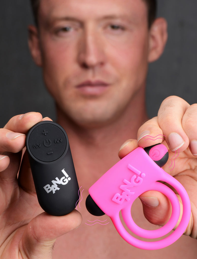 XR Brands Bang - Silicone Cock Ring and Bullet With Remote Control - Pink