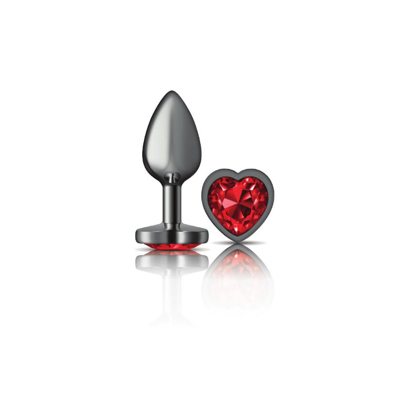 Viben Deep Red Heart Gem Gunmetal Metal Plug - Sm