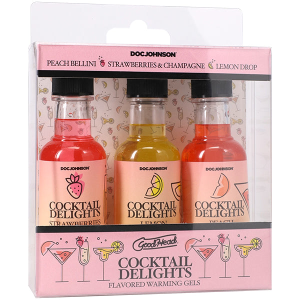 Doc Johnson Goodhead Cocktail Delights Peach Bellini, Strawberries Champagne, and Lemon Drop 3 Pack 2 Oz.