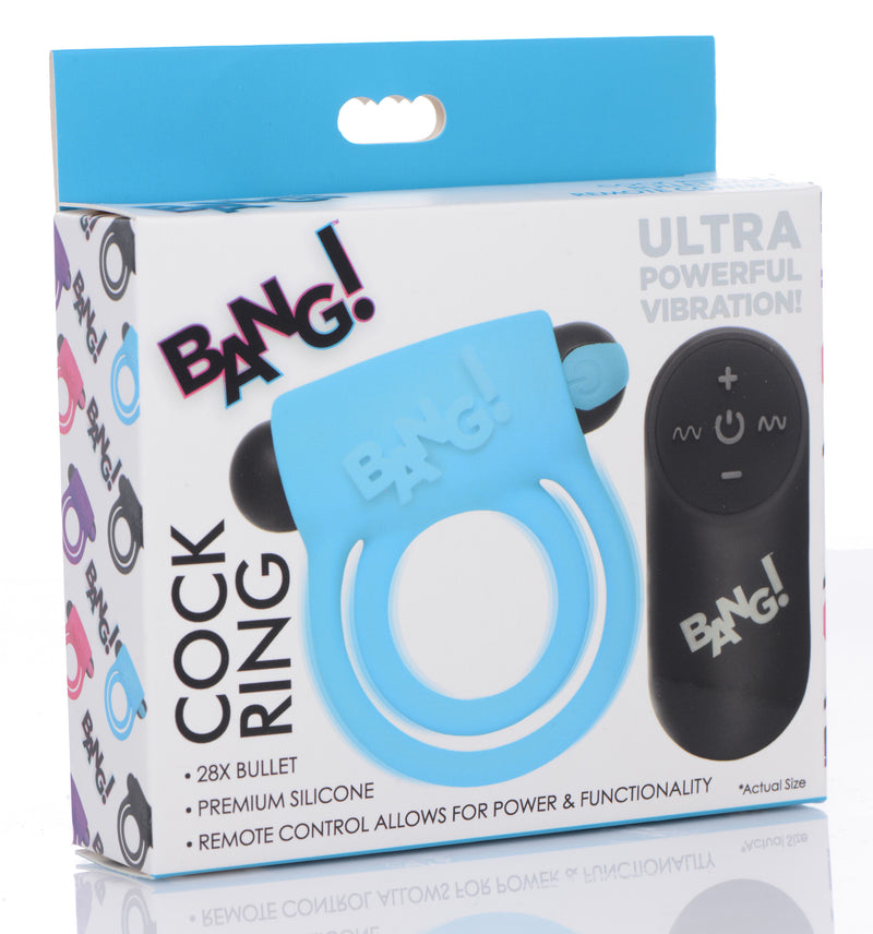 XR Brands Bang - Silicone Cockring and Bullet With Remote Control - Blue