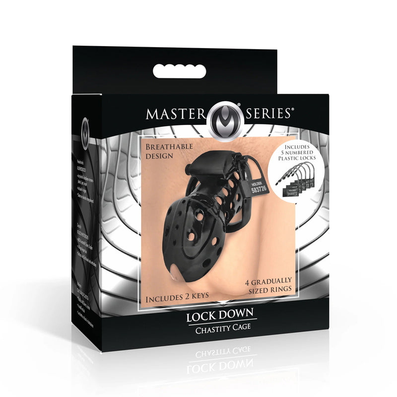 XR Brands Lock Down Chastity Cage - Black