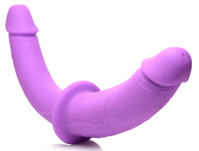 XR Brands Double Charmer Silicone Double Dildo With Harness - Purple