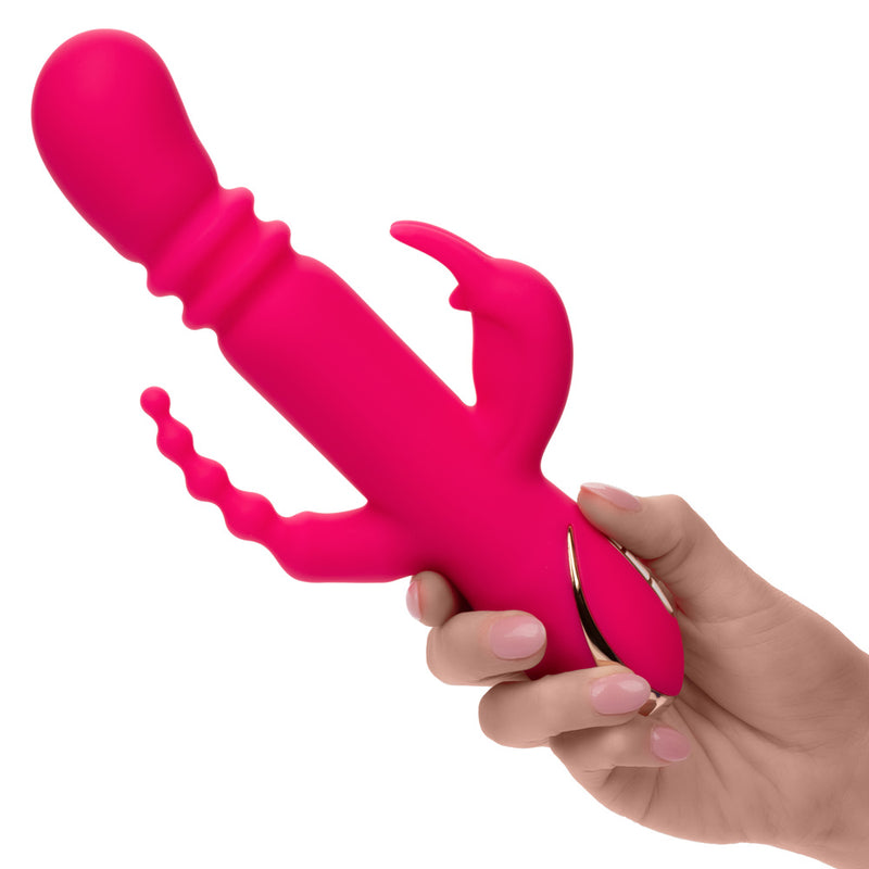 CalExotics Jack Rabbit Signature Heated Silicone Triple Fantasy Rabbit - Pink