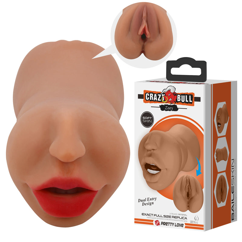 Pretty Love Zoey Mouth Masturbator Sleeve - Brown - Stroker Masturbator - Realistic Pocket Pussy